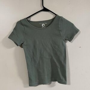 Free People Cozy Ribbed Blue Green Short Sleeve Top
